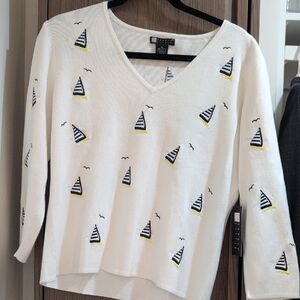 Carole Little Cream Sweater with Nautical Design